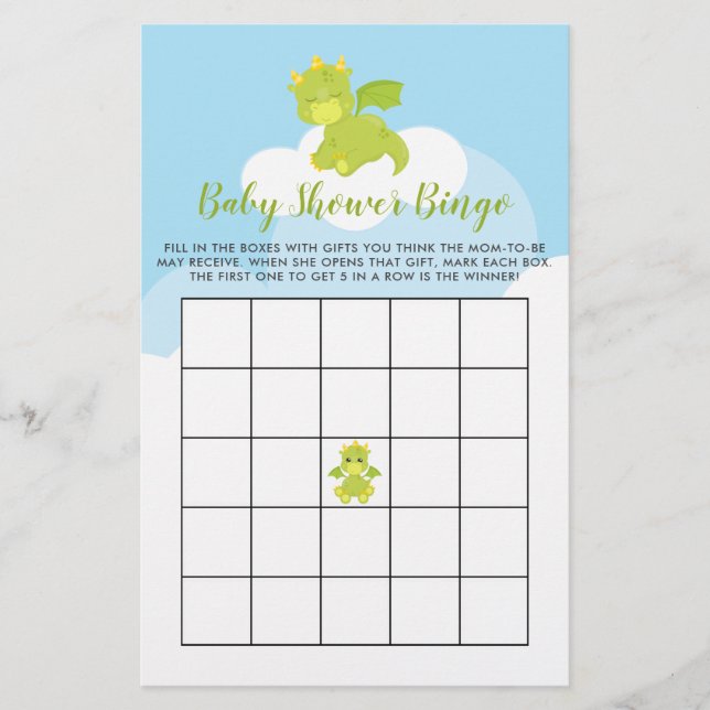 Budget Whimsical Boy Dragon Baby shower Bingo Kaar (Voorkant)