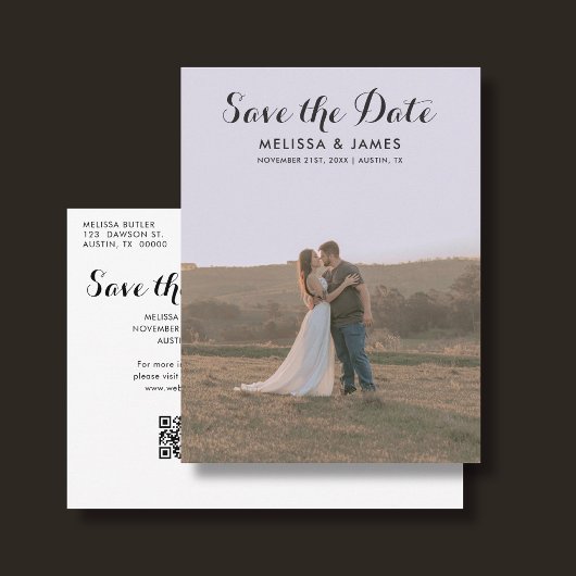 Budget Whimsical Foto QR Code Save the Date Aankondigingskaart