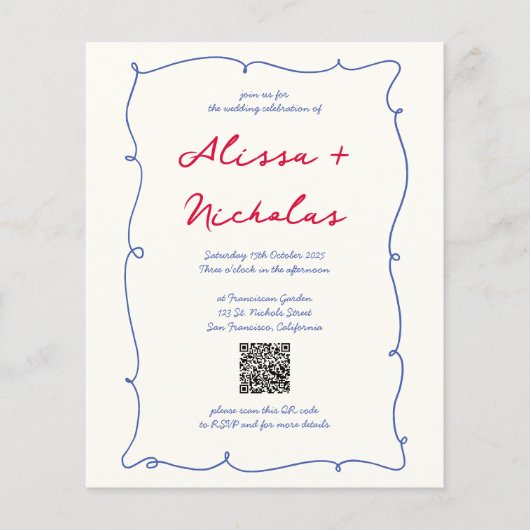 Budget Whimsical Kleurrijke Monogram QR code Bruil (Voorkant)