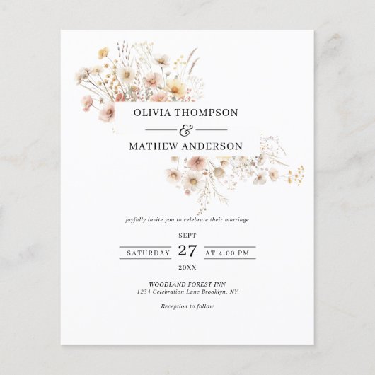 BUDGET Whimsical Meadow Wildflower Lijst Bruiloft (Voorkant)