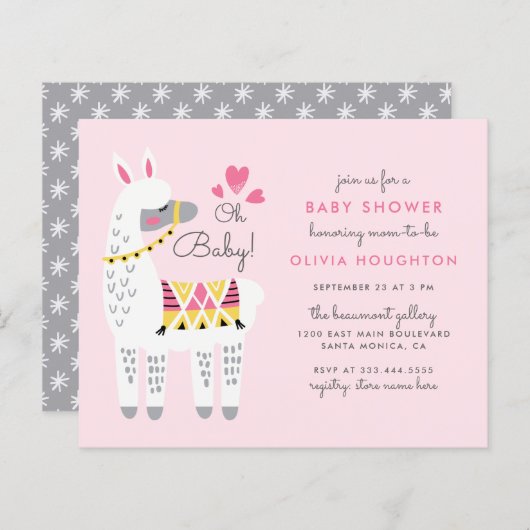 Budget Whimsical Pastel Pink Llama Oh Baby shower (Voorkant / Achterkant)
