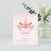 Budget Whimsical Pink Rainbow Unicorn Birthday (Staand voorkant)