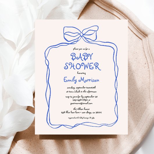 Budget Whimsical Quirky Blue Bow Boy Baby shower