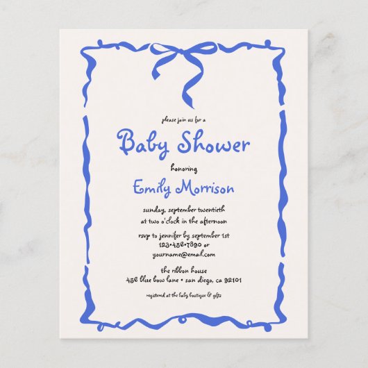 Budget Whimsical Quirky Blue Bow Boy Baby shower (Voorkant)