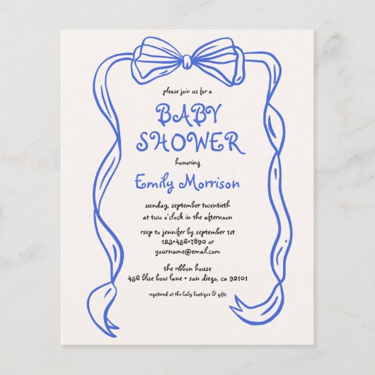 Budget Whimsical Quirky Blue Bow Boy Baby shower Flyer (Voorkant)