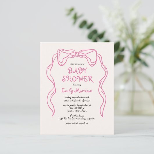 Budget Whimsical Quirky Blush Pink Bow Baby shower (Staand voorkant)