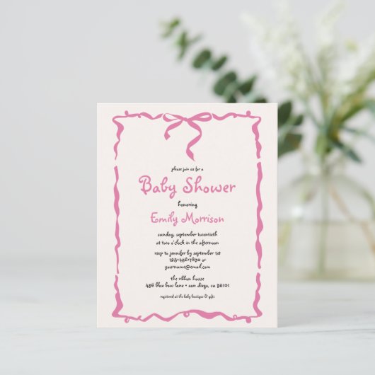 Budget Whimsical Quirky Blush Pink Bow Baby shower (Staand voorkant)