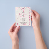 Budget Whimsical Quirky Blush Pink Bow Baby shower Flyer (Hand)