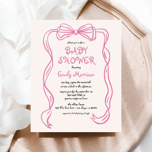 Budget Whimsical Quirky Blush Pink Bow Baby shower Flyer