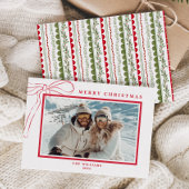 Budget Whimsical Red Bow Christmas Photo Feestdagenkaart