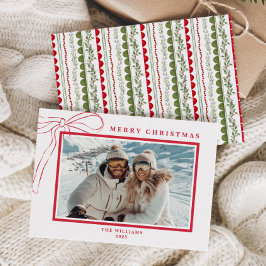 Budget Whimsical Red Bow Christmas Photo Feestdagenkaart