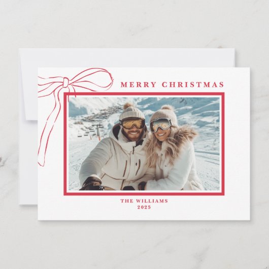 Budget Whimsical Red Bow Christmas Photo Feestdagenkaart (Voorkant)