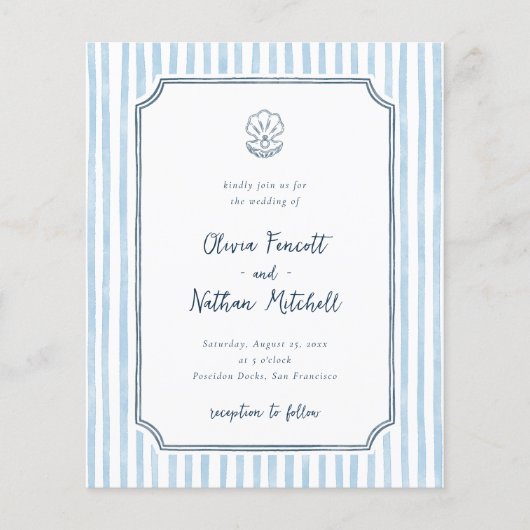 Budget Whimsical Retro Blue Stripes Wedding (Voorkant)
