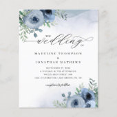 BUDGET Whimsical Script Floral Dusty Blue Wedding (Voorkant)