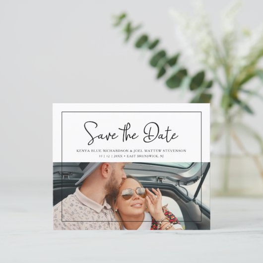 Budget Whimsical Script Wedding Photo Verloving (Staand voorkant)