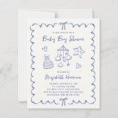 Budget Whimsical Wavy Lijst Baby Boy Shower Uitnod (Voorkant)