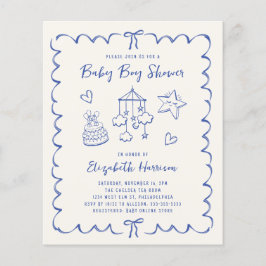 Budget Whimsical Wavy Lijst Baby Boy Shower Uitnod