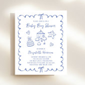 Budget Whimsical Wavy Lijst Baby Boy Shower Uitnod