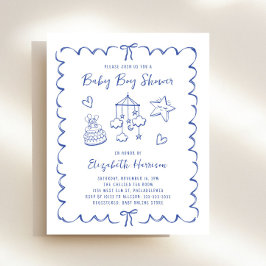 Budget Whimsical Wavy Lijst Baby Boy Shower Uitnod
