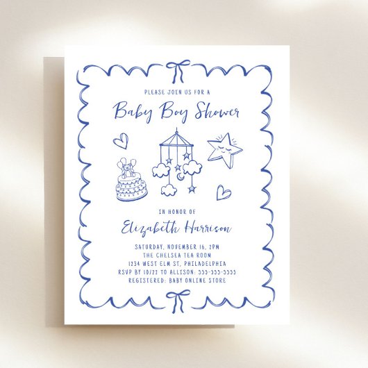 Budget Whimsical Wavy Lijst Baby Boy Shower Uitnod