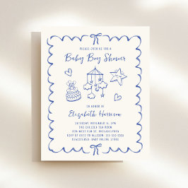 Budget Whimsical Wavy Lijst Baby Boy Shower Uitnod