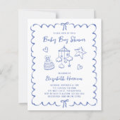 Budget Whimsical Wavy Lijst Baby Boy Shower Uitnod (Voorkant)