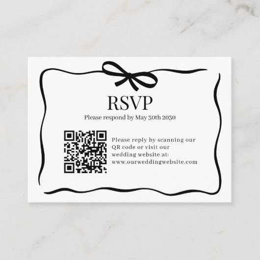 BUDGET Whimsy Black Bow Tie Wedding QR Code Rsvp Informatiekaartje (Voorkant)