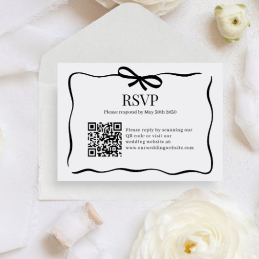 BUDGET Whimsy Black Bow Tie Wedding QR Code Rsvp Informatiekaartje
