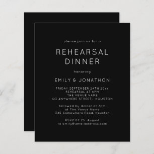 Budget White Black Rehearsal Dinner Wedding Invite