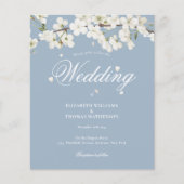Budget White Blossom Dusty Blue Wedding Uitnodigin (Voorkant)