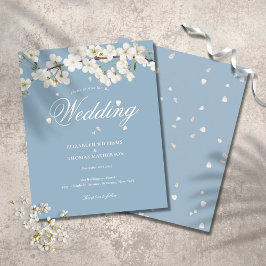 Budget White Blossom Dusty Blue Wedding Uitnodigin