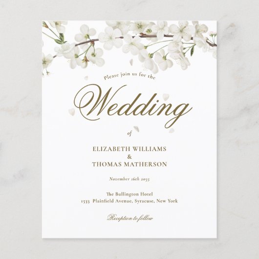 Budget White Blossom Wedding Invitation (Voorkant)