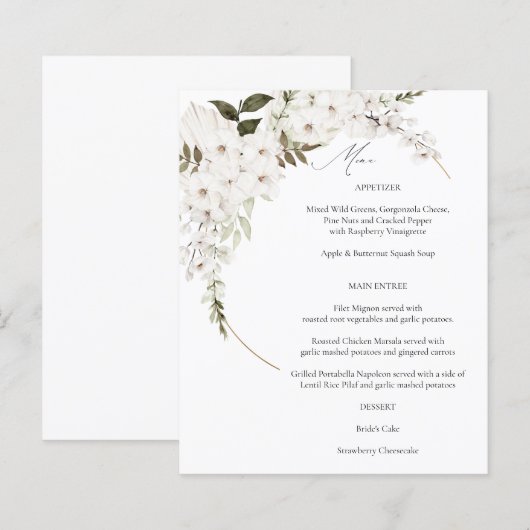 Budget White Boho Floral Menu (Voorkant / Achterkant)