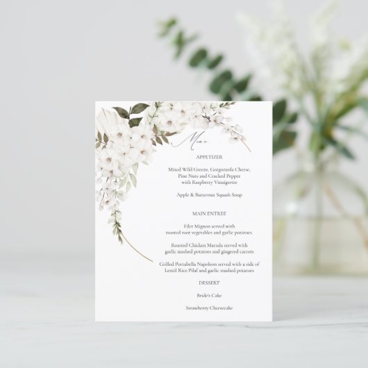 Budget White Boho Floral Menu (Staand voorkant)