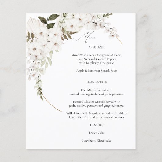 Budget White Boho Floral Menu (Voorkant)