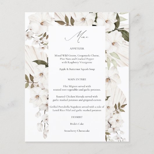 Budget White Boho Floral Menu 2 (Voorkant)