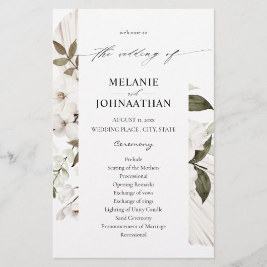 Budget White Boho Floral Wedding Ceremonony MED Flyer (Voorkant)