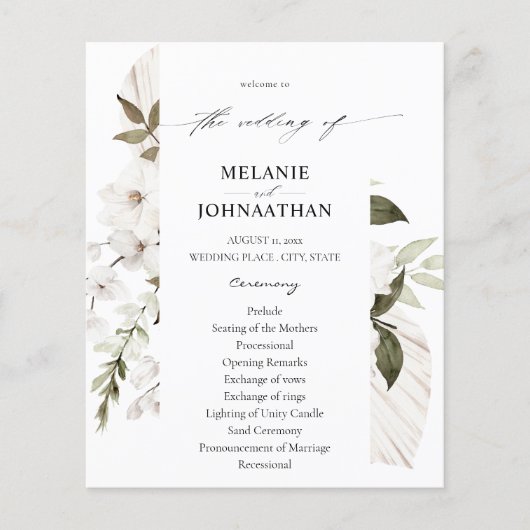 Budget White Boho Floral Wedding Ceremony Flyer (Voorkant)