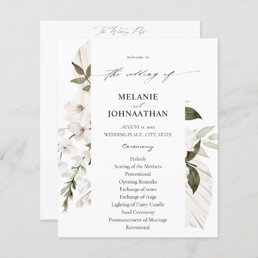 Budget White Boho Floral Wedding Programme (Voorkant / Achterkant)