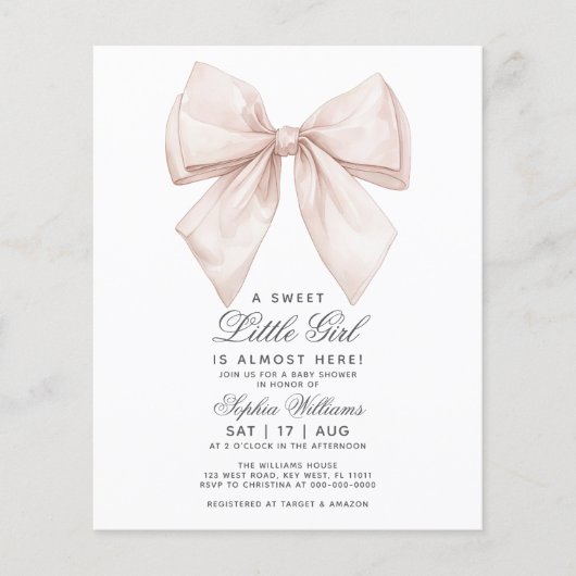 Budget White Bow Baby shower Uitnodiging (Voorkant)