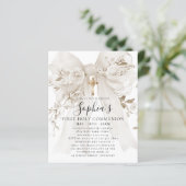 BUDGET White Bow Rose First Communion Invite (Staand voorkant)