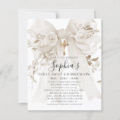 BUDGET White Bow Rose First Communion Invite (Voorkant)