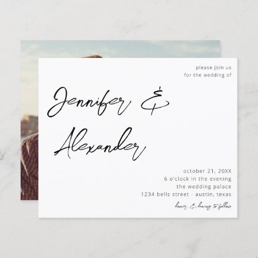 Budget White Calligraphy Photo Wedding V2 (Voorkant / Achterkant)