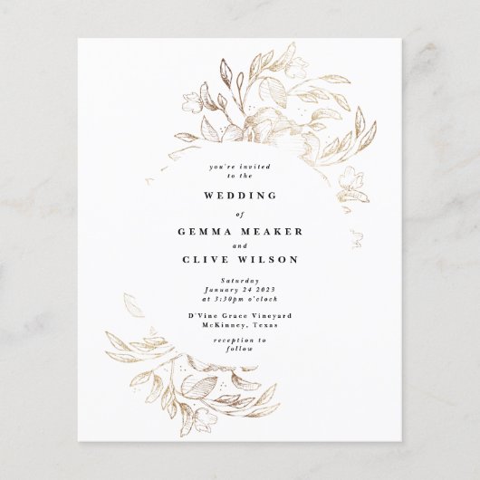 Budget White Elegant Hand Drawn Botanical Wedding Flyer (Voorkant)