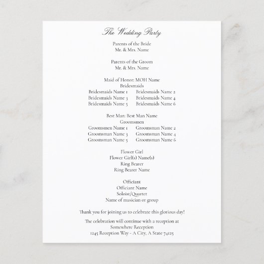 Budget White Elegant Wedding Ceremony Flyer (Achterkant)