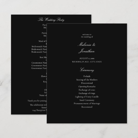 Budget White Elegant Wedding Program - Black (Voorkant / Achterkant)
