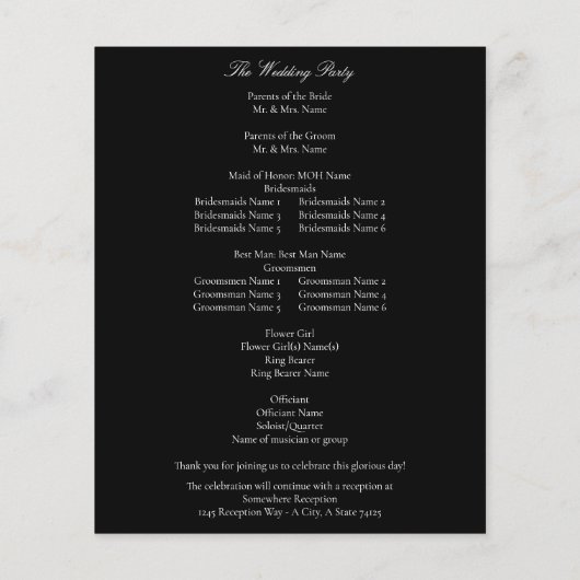 Budget White Elegant Wedding Program - Black (Achterkant)