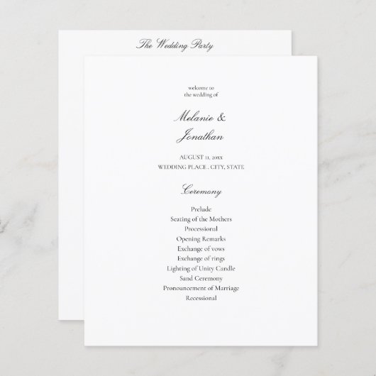 Budget White Elegant Wedding Programme (Voorkant / Achterkant)