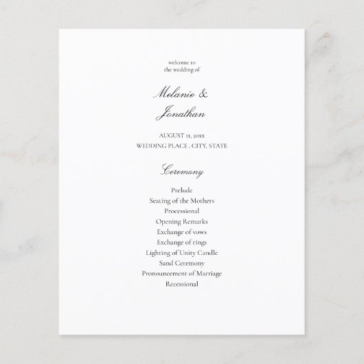 Budget White Elegant Wedding Programme (Voorkant)
