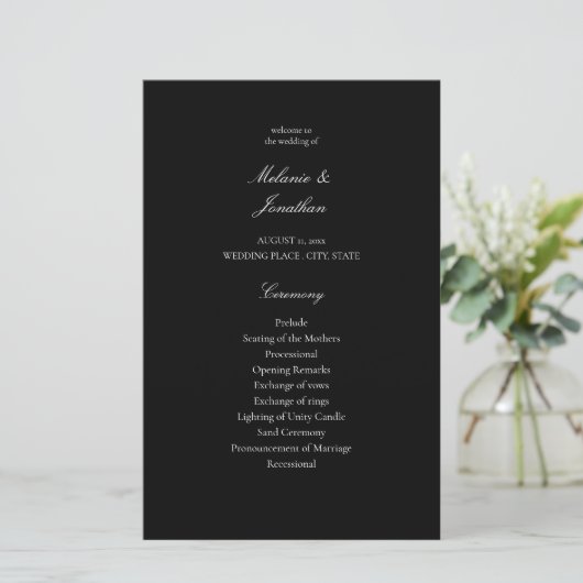 Budget White Elegant Wedding Programme - Black MED (Staand voorkant)